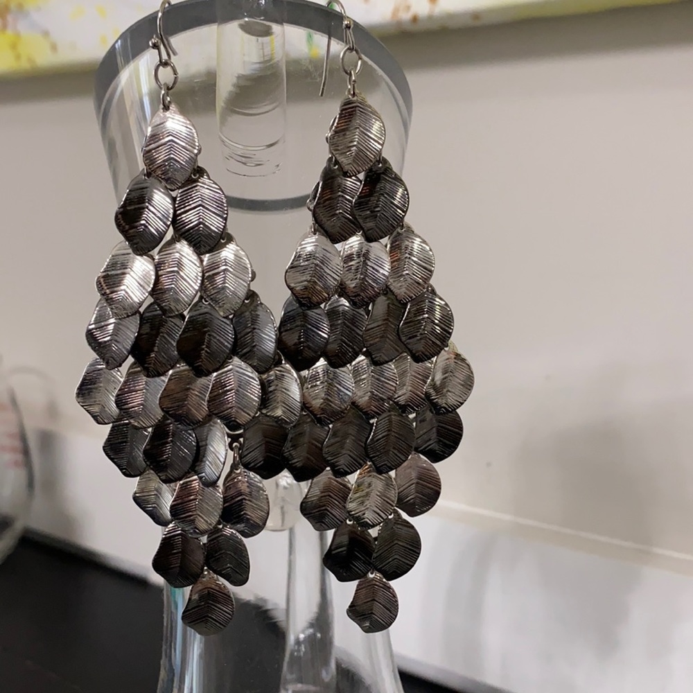 Vintage White House Black Market Large Dangling Earrings. Silver/Smoke Gray.